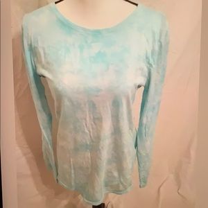 💐Tie Dye  Aqua Blue White Long Sleeve Crew Tee Large